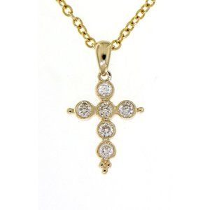 Real Diamond Simple Fine Cross Pendant Fine Necklace Yellow Gold
